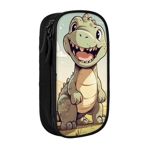 XULLZH Federmäppchen mit niedlichem Dinosaurier-Druck, großes Fassungsvermögen, Reißverschluss, doppelstöckig, Stifteetui, Make-up-Stifttasche, Bürobedarf, Schwarz , Einheitsgröße, Modern von XULLZH