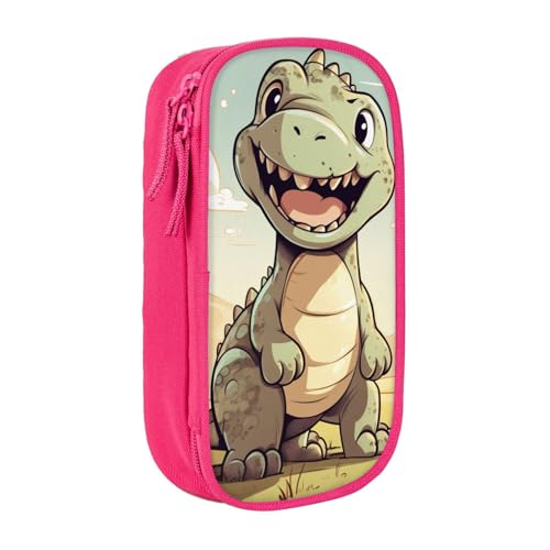 XULLZH Federmäppchen mit niedlichem Dinosaurier-Druck, großes Fassungsvermögen, Reißverschluss, doppelstöckig, Stifteetui, Make-up-Stifttasche, Bürobedarf, rose, Einheitsgröße, Modern von XULLZH