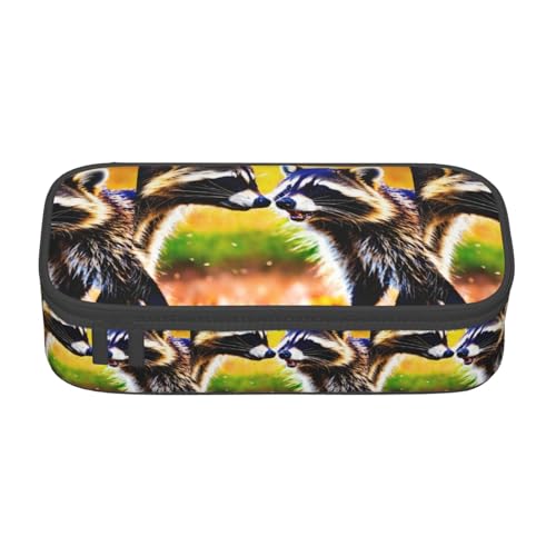 XULLZH Federmäppchen mit niedlichem Waschbär-Druck, große Fächer, Federmäppchen, Reise-Kulturbeutel, Organizer, Schwarz, Einheitsgröße, modern, Schwarz , Einheitsgröße, Modern von XULLZH