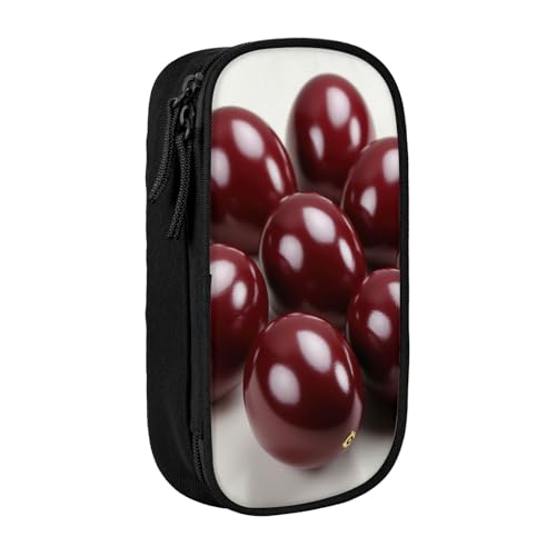 XULLZH Federmäppchen mit rotem Eier-Aufdruck, großes Fassungsvermögen, Reißverschluss, doppelstöckig, Stifte-Tasche, Make-up-Stifttasche, Bürobedarf, Schwarz , Einheitsgröße, Modern von XULLZH