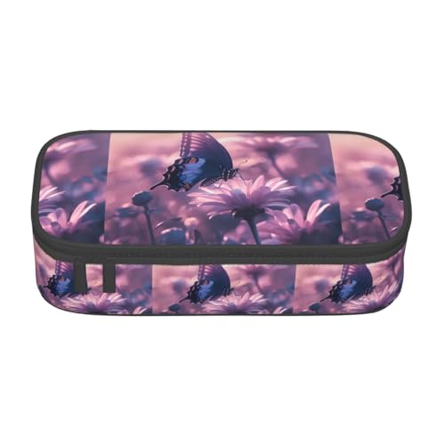 XULLZH Federmäppchen mit schönem Schmetterling auf rosa Blumendruck, große Fächer, Federmäppchen, Reise-Kulturbeutel, Organizer, Schwarz, Einheitsgröße, modern, Schwarz , Einheitsgröße, Modern von XULLZH