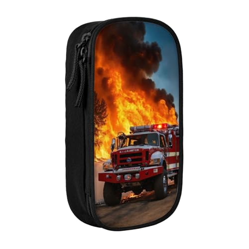 XULLZH Feuerwehrmann Feuerwehrmann Flamme Druck Große Kapazität Reißverschluss Stiftebox Doppeldeck-Stifttasche Make-up Stifttasche Bürobedarf, Schwarz , Einheitsgröße, Modern von XULLZH