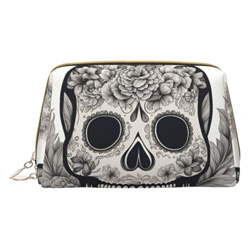 XULLZH Kosmetiktasche mit mexikanischem Totenkopf-Aufdruck, Leder, Reißverschluss, tragbar, für Reisen, Kulturbeutel, Organizer, kleine Make-up-Tasche, weiß, Einheitsgröße, weiß, Einheitsgröße, weiß von XULLZH