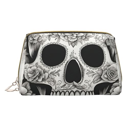 XULLZH Kosmetiktasche mit mexikanischem Totenkopf-Aufdruck, Leder, Reißverschluss, tragbar, für Reisen, Kulturbeutel, Organizer, kleine Make-up-Tasche, weiß, Einheitsgröße, weiß, Einheitsgröße, weiß von XULLZH