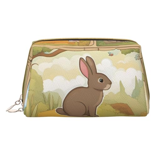 XULLZH Kosmetiktasche mit niedlichem Cartoon-Motiv, Kaninchen-Druck, Leder, Reißverschluss, tragbar, für Reisen, Kulturbeutel, Organizer, kleine Make-up-Tasche, weiß, Einheitsgröße, weiß von XULLZH