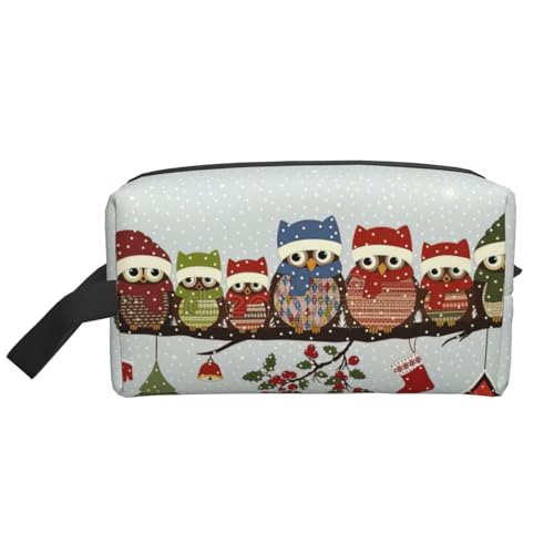 XULLZH Kulturbeutel, Motiv: niedliche Weihnachts-Eulen auf Ast, großes Fassungsvermögen, Reise-Kosmetik-Organizer, mit Reißverschluss, Weiß, Einheitsgröße, weiß, Einheitsgröße, weiß, Einheitsgröße von XULLZH