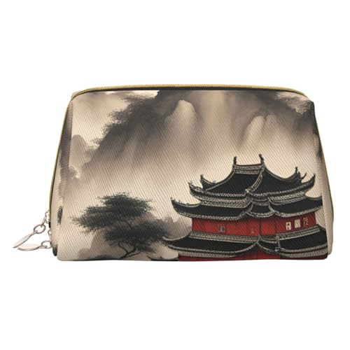 XULLZH Kulturbeutel aus Leder mit Landschaftsmalerei-Druck, tragbar, für Damen, Reise-Kulturbeutel, Organizer, kleine Make-up-Tasche, weiß, Einheitsgröße, weiß, Einheitsgröße, weiß, Einheitsgröße von XULLZH