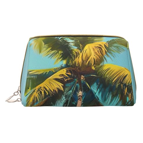 XULLZH Kulturbeutel aus Leder mit Palmenaufdruck, tragbar, für Damen, Reise-Kulturbeutel, Organizer, kleine Make-up-Tasche, weiß, Einheitsgröße, weiß, Einheitsgröße, weiß, Einheitsgröße von XULLZH