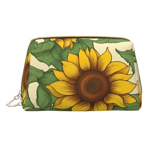 XULLZH Kulturbeutel aus Leder mit Sonnenblumen-Aufdruck, tragbar, für Damen, Reise-Kulturbeutel, Organizer, kleine Make-up-Tasche, weiß, Einheitsgröße, weiß, Einheitsgröße, weiß, Einheitsgröße von XULLZH