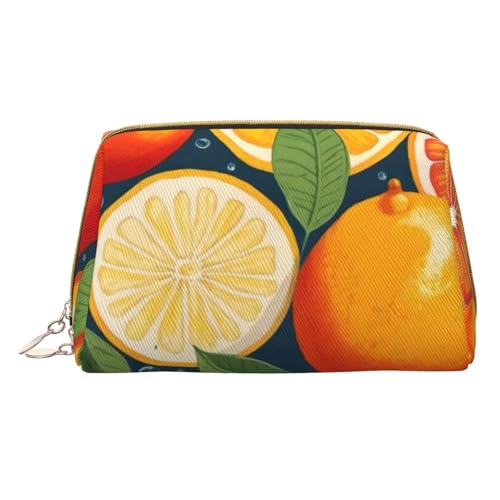XULLZH Kulturbeutel aus Leder mit Zitrusfrüchtenmuster, mit Reißverschluss, tragbar, Reise-Kulturbeutel, Organizer, kleine Make-up-Tasche, weiß, Einheitsgröße, weiß, Einheitsgröße, weiß, Einheitsgröße von XULLZH