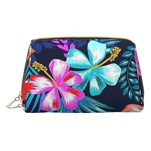 XULLZH Kulturbeutel aus Leder mit blauem Blumenmuster, Reißverschluss, tragbar, für Reisen, Kulturbeutel, Organizer, kleine Make-up-Tasche, weiß, Einheitsgröße, weiß, Einheitsgröße, weiß von XULLZH