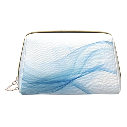 XULLZH Kulturbeutel aus Leder mit blauem Linienaufdruck, tragbar, für Damen, Reise-Kulturbeutel, Organizer, kleine Make-up-Tasche, weiß, Einheitsgröße, weiß, Einheitsgröße, weiß, Einheitsgröße von XULLZH