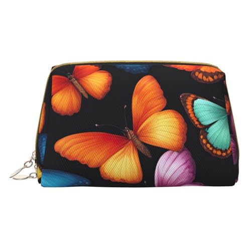 XULLZH Kulturbeutel aus Leder mit buntem Schmetterlings-Aufdruck, tragbar, für Damen, Reise-Kulturbeutel, Organizer, kleine Make-up-Tasche, weiß, Einheitsgröße, weiß, Einheitsgröße, weiß von XULLZH