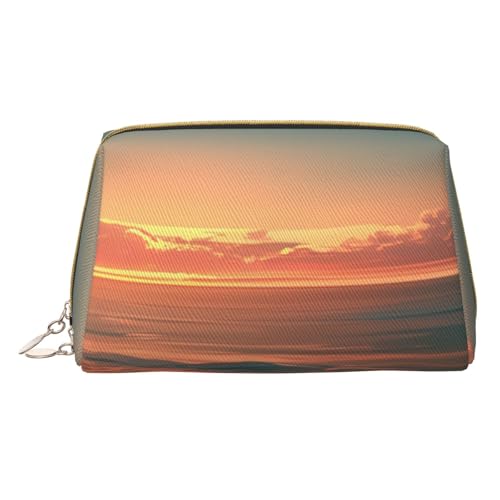 XULLZH Kulturbeutel mit Strandmotiv und Sonnenuntergang-Aufdruck, Leder, mit Reißverschluss, tragbar, Reise-Kulturbeutel, Organizer, kleine Make-up-Tasche, weiß, Einheitsgröße, weiß, Einheitsgröße von XULLZH