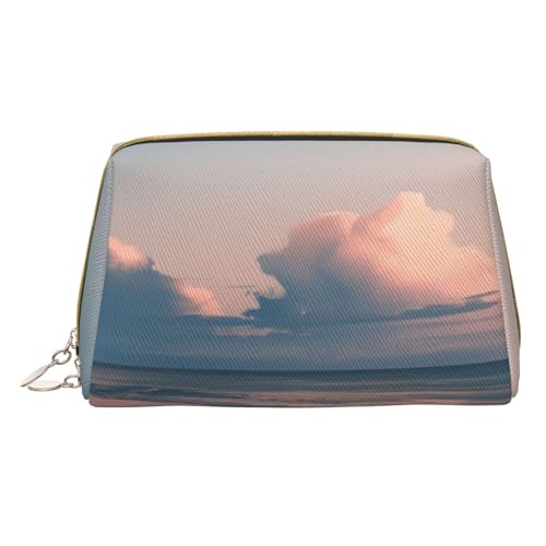 XULLZH Kulturbeutel mit Strandmotiv und Sonnenuntergang-Aufdruck, Leder, mit Reißverschluss, tragbar, Reise-Kulturbeutel, Organizer, kleine Make-up-Tasche, weiß, Einheitsgröße, weiß, Einheitsgröße von XULLZH