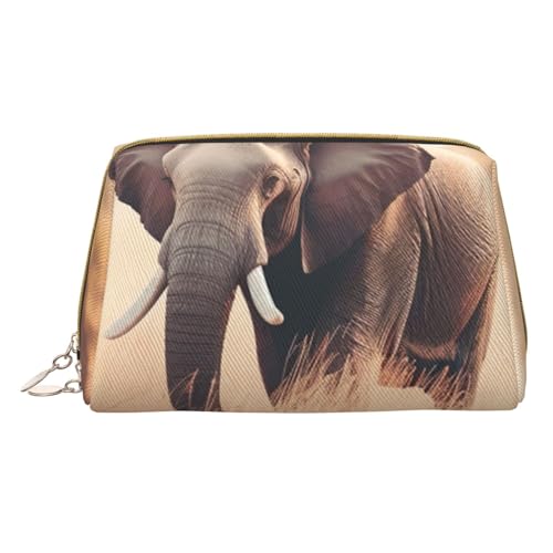 XULLZH Kulturbeutel mit afrikanischem Elefanten-Aufdruck, Leder, mit Reißverschluss, tragbar, Reise-Kulturbeutel, Organizer, kleine Make-up-Tasche, weiß, Einheitsgröße, weiß, Einheitsgröße, weiß von XULLZH