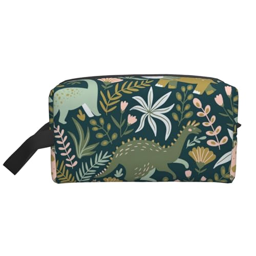 XULLZH Kulturbeutel mit niedlichem Dinosaurier-Druck, großes Fassungsvermögen, Reise-Kosmetik-Organizer, Reißverschluss, Weiß, Einheitsgröße, weiß, Einheitsgröße von XULLZH