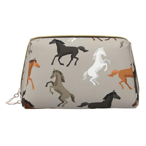 XULLZH Kulturbeutel mit niedlichem Pferdeaufdruck, Leder, mit Reißverschluss, tragbar, Reise-Kulturbeutel, Organizer, kleine Make-up-Tasche, weiß, Einheitsgröße, weiß, Einheitsgröße, weiß von XULLZH