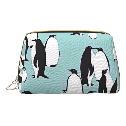 XULLZH Kulturbeutel mit niedlichem Pinguin-Aufdruck, Leder, mit Reißverschluss, tragbar, Reise-Kulturbeutel, Organizer, kleine Make-up-Tasche, weiß, Einheitsgröße, weiß, Einheitsgröße, weiß von XULLZH