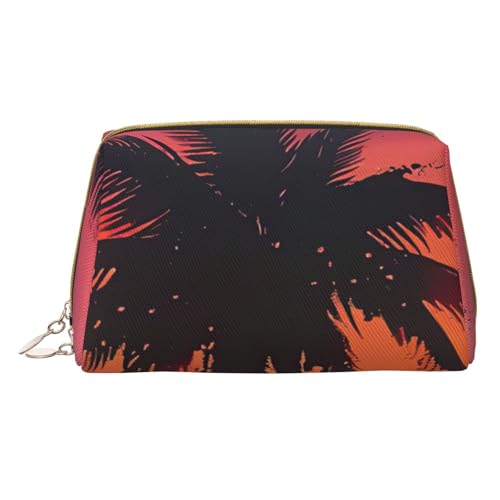 XULLZH Kulturbeutel mit tropischem Sonnenuntergang-Aufdruck, Leder, Reißverschluss, tragbar, Reise-Kulturbeutel, Organizer, kleine Make-up-Tasche, weiß, Einheitsgröße, weiß, Einheitsgröße, weiß von XULLZH