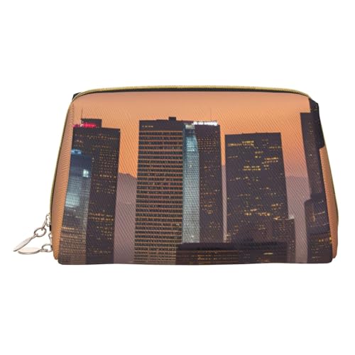 XULLZH Los Angeles Kulturbeutel mit Skyline-Aufdruck, Leder, Reißverschluss, tragbar, Reise-Kulturbeutel, Organizer, kleine Make-up-Tasche, weiß, Einheitsgröße, weiß, Einheitsgröße, weiß von XULLZH