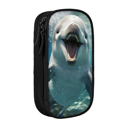 XULLZH Lustiges Federmäppchen mit Delfin-Druck, großes Fassungsvermögen, Reißverschluss, doppelstöckig, Stifteetui, Make-up-Stifttasche, Bürobedarf, Schwarz , Einheitsgröße, Modern von XULLZH