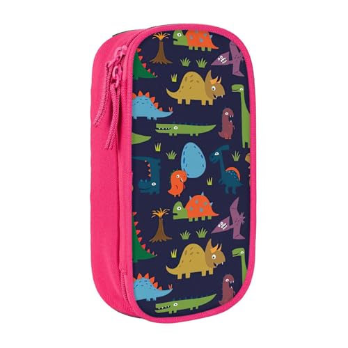XULLZH Stiftebox mit Dinosaurier-Palmblatt-Druck, großes Fassungsvermögen, Reißverschluss, doppelstöckig, Stifttasche, Make-up-Stifttasche, Bürobedarf, rose, Einheitsgröße, Modern von XULLZH