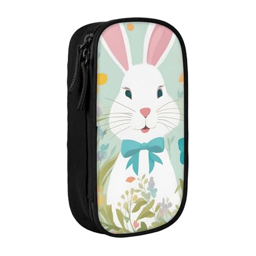 XULLZH Stiftebox mit Osterhasen-Blumendruck, großes Fassungsvermögen, Reißverschluss, doppelstöckig, Stifttasche, Make-up-Stifttasche, Bürobedarf, Schwarz , Einheitsgröße, Modern von XULLZH