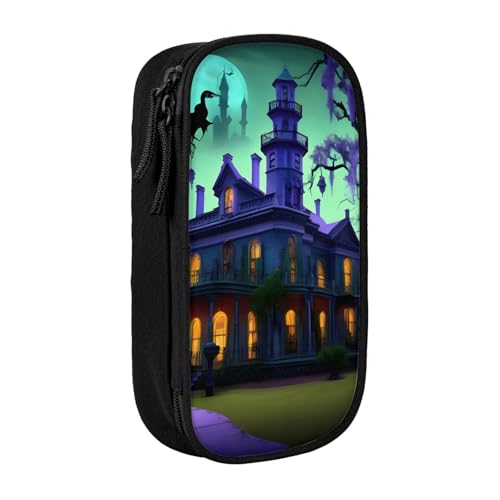 XULLZH Stiftebox mit Reißverschluss, Motiv: Haunted Mansion, großes Fassungsvermögen, doppelstöckig, für Make-up, Stifte, Bürobedarf, Schwarz, Schwarz , Einheitsgröße, Modern von XULLZH