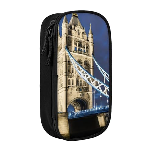 XULLZH Stiftebox mit Reißverschluss, Motiv: Tower Bridge in London, großes Fassungsvermögen, doppelstöckig, Make-up-Stifttasche, Bürobedarf, Schwarz , Einheitsgröße, Modern von XULLZH