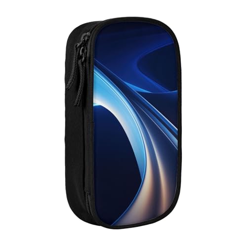 XULLZH Stiftebox mit Reißverschluss, großes Fassungsvermögen, mit blauem Wellenmuster, doppelstöckig, Make-up-Stifttasche, Bürobedarf, Schwarz , Einheitsgröße, Modern von XULLZH