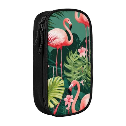 XULLZH Stiftebox mit Reißverschluss, großes Fassungsvermögen, mit rotem Flamingo-Aufdruck, doppelstöckig, Make-up-Stifttasche, Bürobedarf, Schwarz , Einheitsgröße, Modern von XULLZH