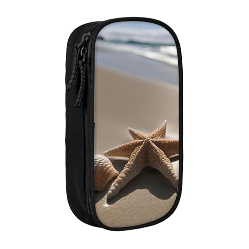 XULLZH Stiftebox mit Seestern-Muschel-Motiv, großes Fassungsvermögen, Reißverschluss, doppelstöckig, Stifteetui, Make-up-Stifttasche, Bürobedarf, Schwarz , Einheitsgröße, Modern von XULLZH