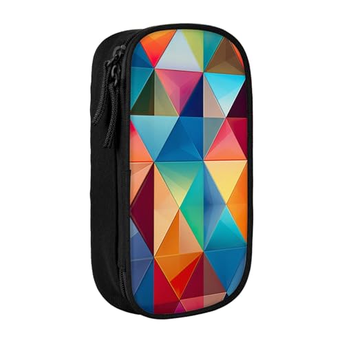 XULLZH Stiftebox mit buntem Dreiecksdruck, großes Fassungsvermögen, Reißverschluss, doppelstöckig, Stifttasche, Make-up-Stifttasche, Bürobedarf, Schwarz , Einheitsgröße, Modern von XULLZH