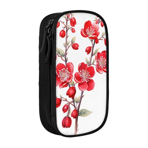 XULLZH Stiftebox mit rotem Blumendruck, großes Fassungsvermögen, Reißverschluss, doppelstöckig, Stifteetui, Make-up-Stifttasche, Bürobedarf, Schwarz , Einheitsgröße, Modern von XULLZH