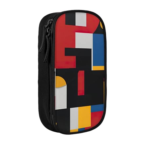 XULLZH Zusammensetzung in Rot, Gelb, Blau und Schwarz, großes Fassungsvermögen, Reißverschluss, Federmäppchen, Doppelstock, Stifttasche, Make-up-Stifttasche, Bürobedarf, Schwarz , Einheitsgröße von XULLZH