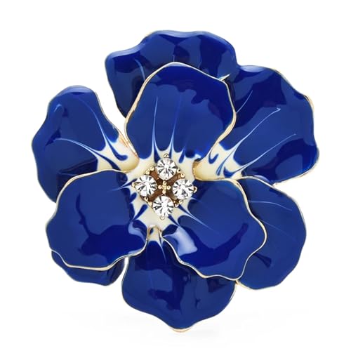 Große rot-blaue Emaille-Blumenbroschen for Frauen, Dame, Strass, Schönheit, Pflanzen, lässige Party-Brosche(Blue) von XUMKFJRE