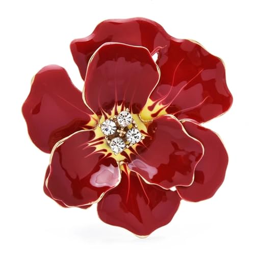 Große rot-blaue Emaille-Blumenbroschen for Frauen, Dame, Strass, Schönheit, Pflanzen, lässige Party-Brosche(Red) von XUMKFJRE