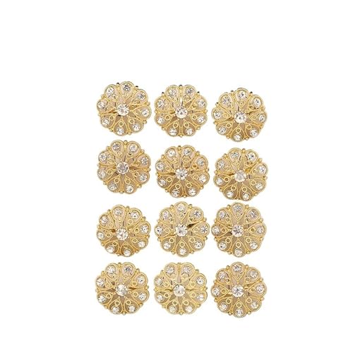 Packung mit 12 kleinen, Blumen besetzten Strass-Broschennadeln for Frauen oder Hochzeitssträuße(Gold) von XUMKFJRE