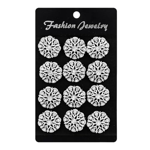 Packung mit 12 kleinen, Blumen besetzten Strass-Broschennadeln for Frauen oder Hochzeitssträuße(Silver) von XUMKFJRE