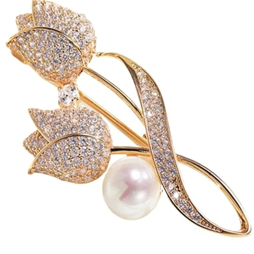Tulpenblumen-Brosche, elegantes Design, Damen-Brosche(Gold) von XUMKFJRE