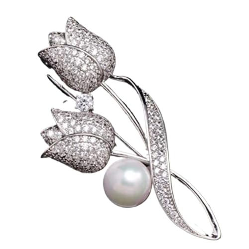 Tulpenblumen-Brosche, elegantes Design, Damen-Brosche(Silver) von XUMKFJRE