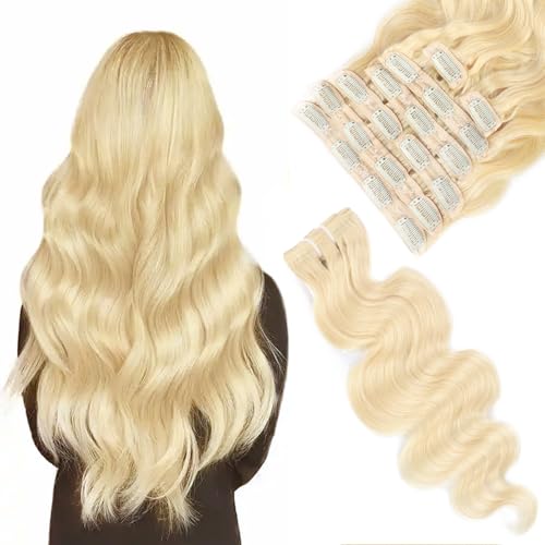 Body Wave Clip Haar 56 cm 613 Blond Clip Echthaar für schwarze Frauen doppelte Öffnung voller Kopf, 8 Stück enthält 20 Clips Body Wave Clip Haar 56 cm 613 Blond Clip Echthaar für schwarze Frauen doppelte Öffnung voller Kopf, 8 Stück enthält 20 Clips von XUNEXA