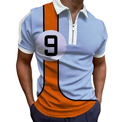 XUNGHO Männer Poloshirt Sommer Nähte Farbe Kurzarm Motoröl Gedruckt Business T-Shirt Reißverschluss Revers Poloshirts von XUNGHO