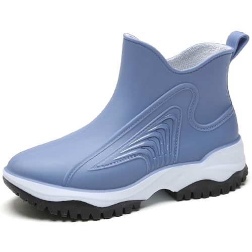 XUNRUO Regenstiefel für Damen, wasserdicht, leicht, rutschfest, Outdoor, modische Garder-Stiefeletten, Blau, 38 EU von XUNRUO
