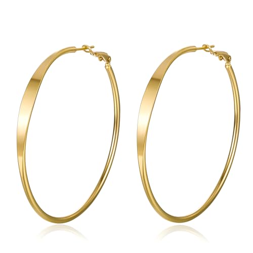 XUPING Creolen Große Leicht Hypoallergen Ohrringe Edelstahl 14k Gold Creolen für Damen Mädchen Modeschmuck Geschenk(50MM) von XUPING