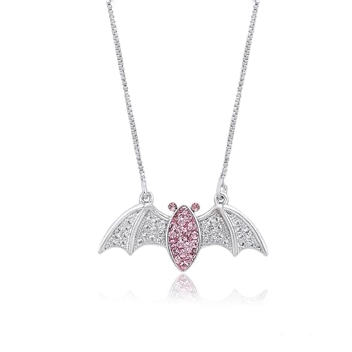 XUPING Halloween Fledermaus Halskette Süße Rosa Kristall Halskette Silber Kette Damen Anhänger für Frau Mädchen Geburtstag Party Schmuck Geschenk von XUPING