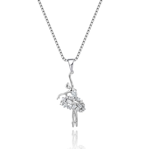 XUPING Ballerina Anhänger Kette Damen 925 Silber Ballett Mädchen Tänzerin Zirkon Ketten Geschenke Für Schmuck von XUPING