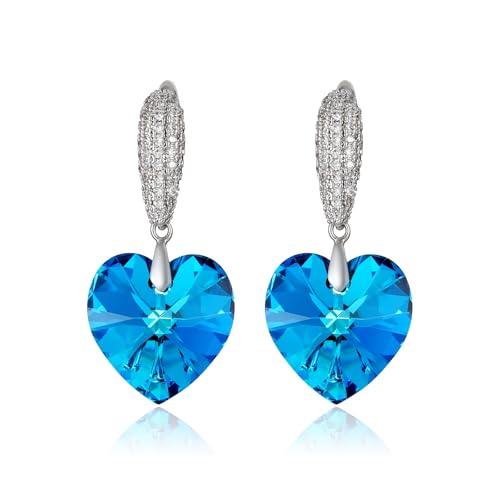 XUPING Herz des Ozeans Ohrringe Hängend für Damen Silber baumeln Blue Kristall Herz Zirkonia hypoallergen Trendy Ohrring Schmuck von XUPING