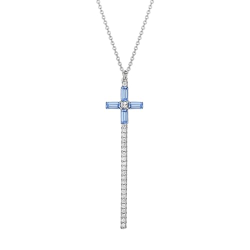 XUPING Kette Damen Silber Anhänger Halskette Blau Kreuz Halskette für Frauen Halskette Geburtssteinen Halskette Zirkonia Anhänger Schmuck Geschenke für Sie Freundin Weihnachten von XUPING
